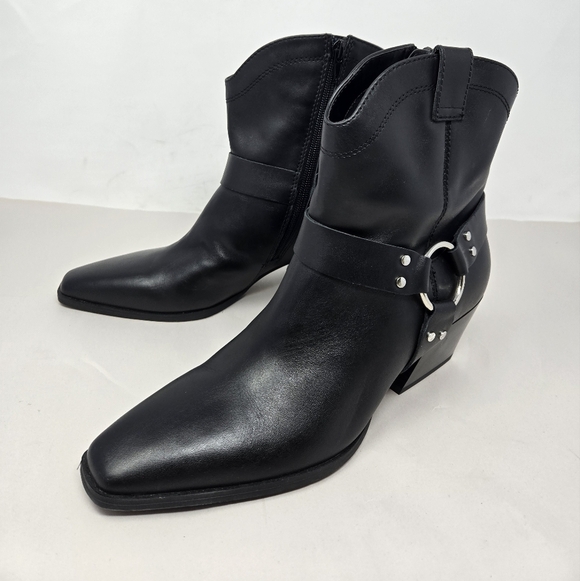 Open Edit Womens Enzo Western Flare Boots Sz 8.5M Black Leather Side Harness - Picture 3 of 11